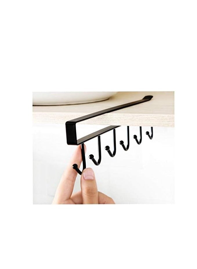 Cup holder that attaches to the bottom of a shelf or kitchen cabinet; includes 6 hooks and a main organizer. - Image 3