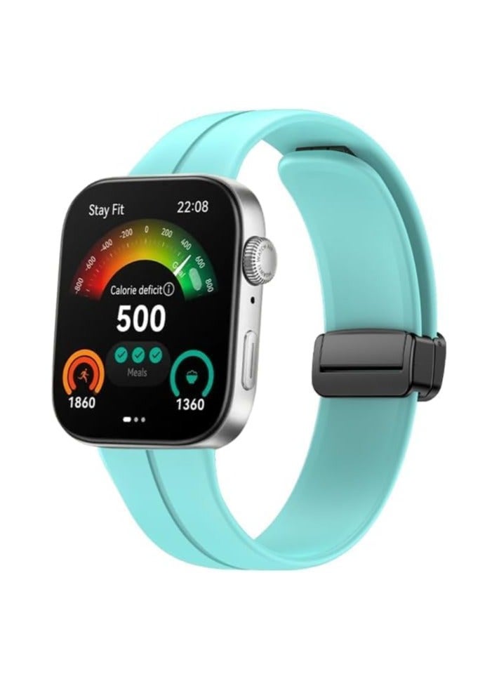Silicone Band Compatible with Huawei Watch Fit 3 Strap, Soft Sport Replacement Wristband with Magnetic Buckle Compatible for Huawei Fit 3 Smartwatch Fitness Accessories(Turquoise)