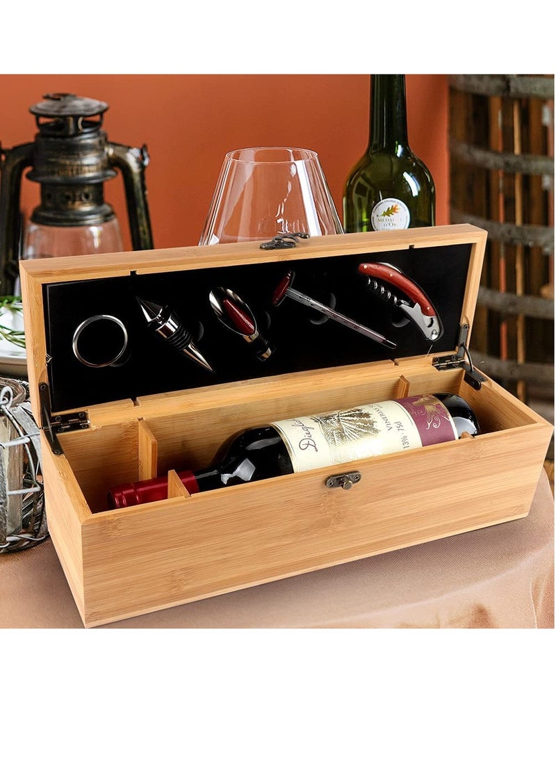 Generic - Elegant Bamboo Wine Box Set with 5 Essential Tools Corkscrew Pourer Stopper Ring Quality Storage for Wine Lovers - Image 1