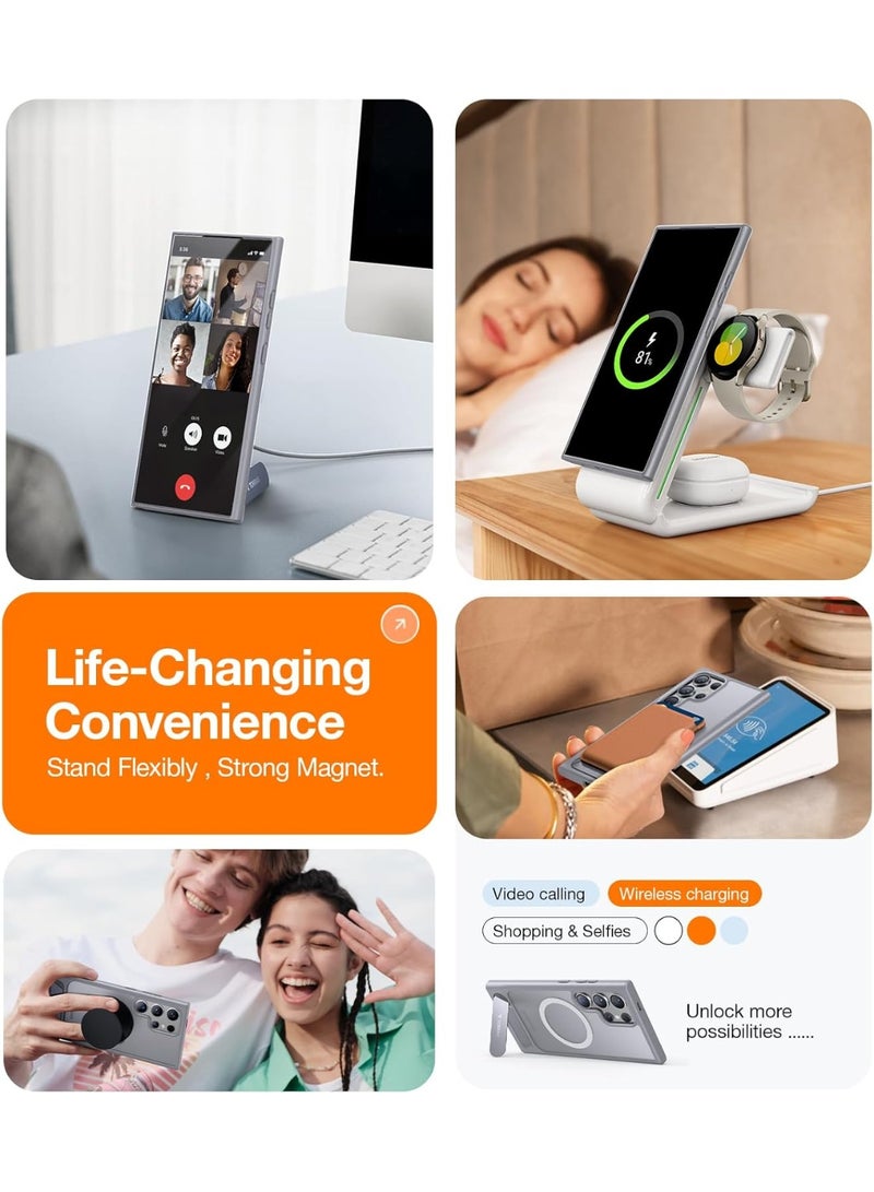 حامل مغناطيسي قوي وسلس لهاتف سامسونج جالاكسي S24 ألترا، مناسب لمغناطيس ماغسيف، حماية من السقوط بمعيار عسكري، حامل قابل للتعديل لهاتف سامسونج جالاكسي S24 ألترا، رمادي غير لامع نحيف - Image 2