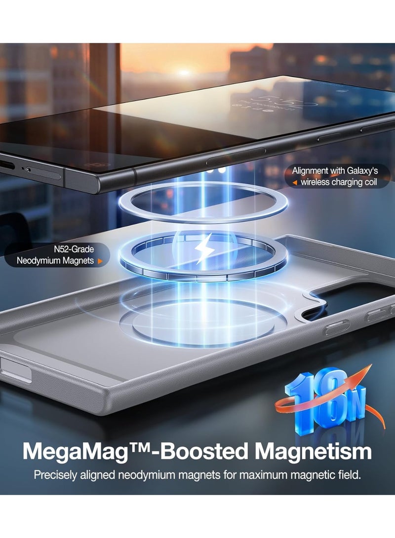 حامل مغناطيسي قوي وسلس لهاتف سامسونج جالاكسي S24 ألترا، مناسب لمغناطيس ماغسيف، حماية من السقوط بمعيار عسكري، حامل قابل للتعديل لهاتف سامسونج جالاكسي S24 ألترا، رمادي غير لامع نحيف - Image 4