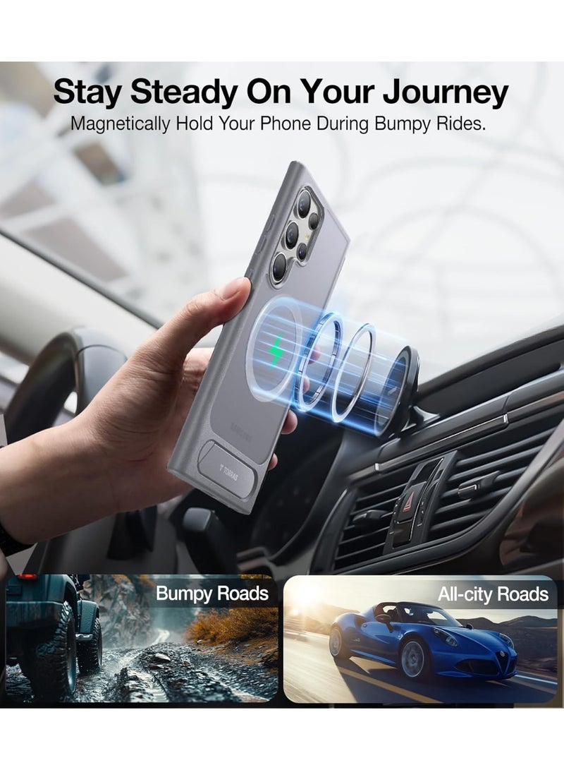 حامل مغناطيسي قوي وسلس لهاتف سامسونج جالاكسي S24 ألترا، مناسب لمغناطيس ماغسيف، حماية من السقوط بمعيار عسكري، حامل قابل للتعديل لهاتف سامسونج جالاكسي S24 ألترا، رمادي غير لامع نحيف - Image 5