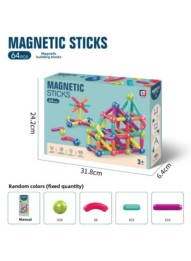 Varied Magnetic Stick Oversized Building Blocks Assembled Educational Toys For Children Baby Early Education 3-Year-Old Boys And Girls Gift-Color:64-piece Set Of Magnetic Rods (storage Barrel)  - Image 4
