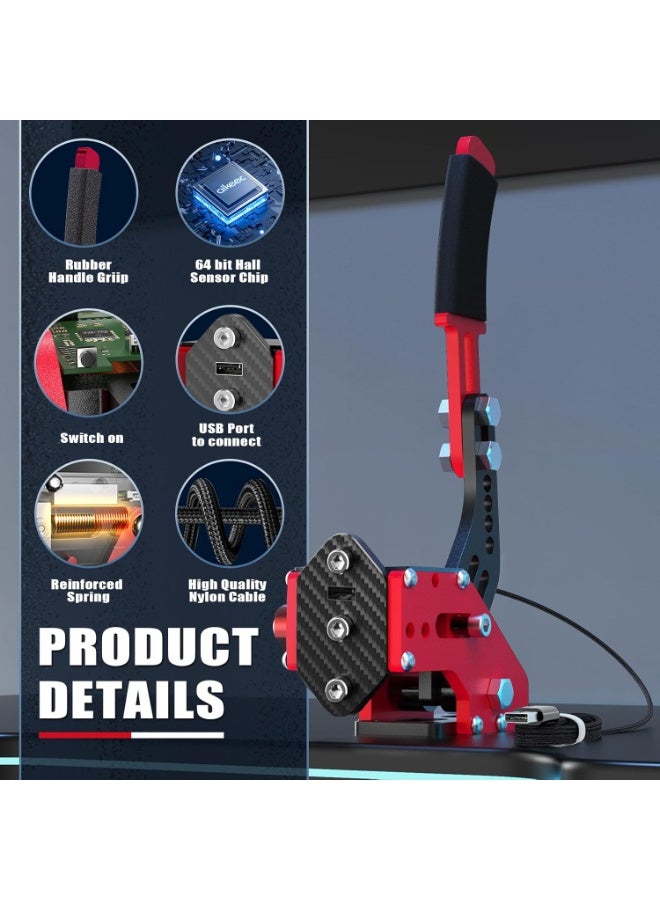 FlashHawk PC USB Handbrake, 16Bit Racing Games Simulate Handbrake for Logitech G27 G29 G920 G923 T248 T500 T300 PXN V10 (PC System Only), 2M Nylon Cable/Reinforced Spring + Clamp - Red - Image 3