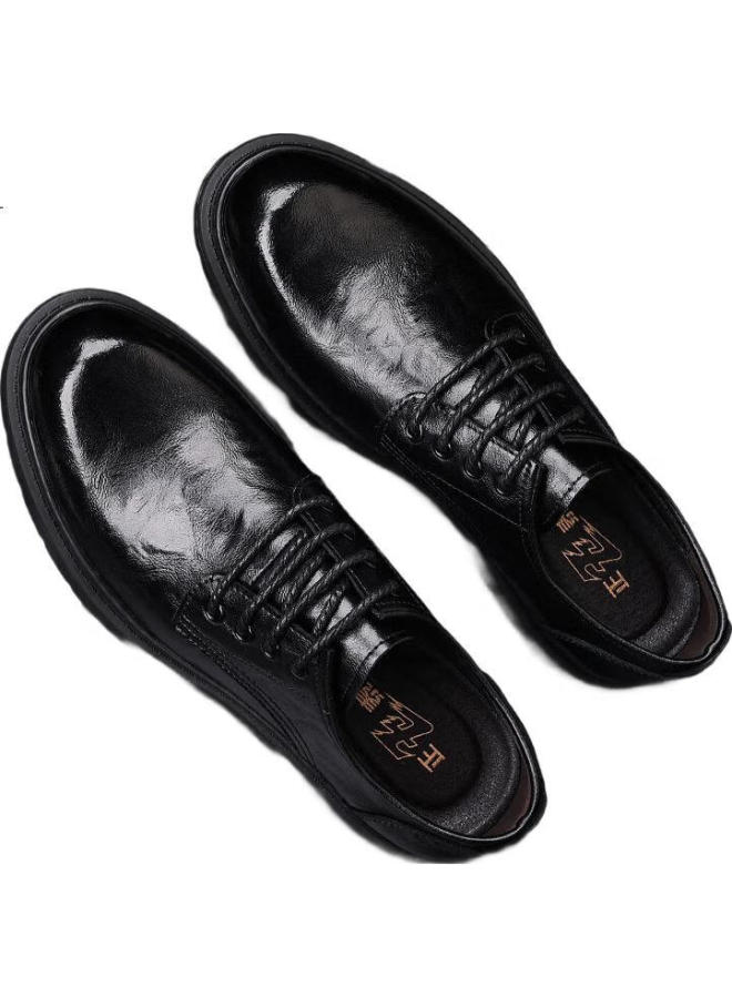 Chint Classic Handmade British Style Leather Shoes Men'S Height Increasing Thick-Soled Business Casual Leather Shoes Jz0016 Black Size 44 - Image 1