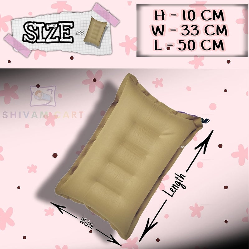 SHIVAM CART SHIVAM CART Inflatable Soft Portable Air Travel Pillow Pack of 1 with an Air Pump for Travelling in Train Bus Camping Hostel and Office Brown  - Image 3