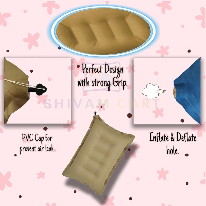 SHIVAM CART SHIVAM CART Inflatable Soft Portable Air Travel Pillow Pack of 1 with an Air Pump for Travelling in Train Bus Camping Hostel and Office Brown  - Image 2