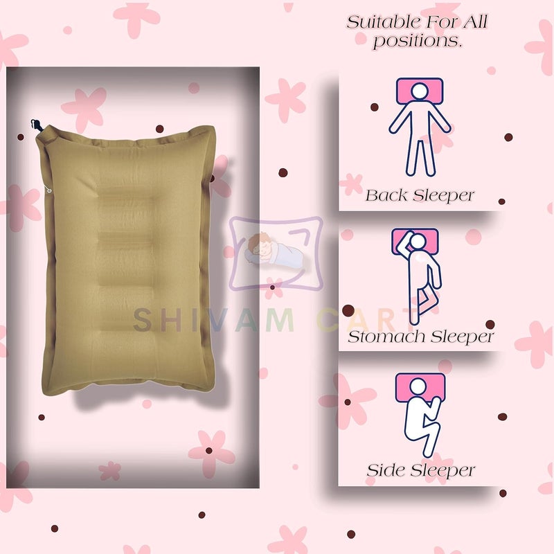 SHIVAM CART SHIVAM CART Inflatable Soft Portable Air Travel Pillow Pack of 1 with an Air Pump for Travelling in Train Bus Camping Hostel and Office Brown  - Image 4