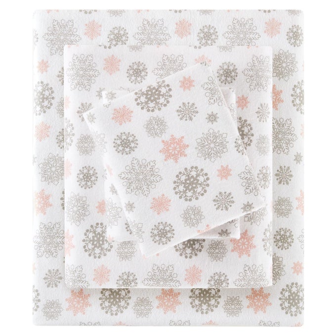 TRUE NORTH BY COZY FLANNEL WARM 100 COTTON SHEET NOVELTY PRINT ANIMALS STARS CUTE ULTRA SOFT COLD WEATHER BEDDING SET TWIN PINKGREY SNOWFLAKES 3 PIECE