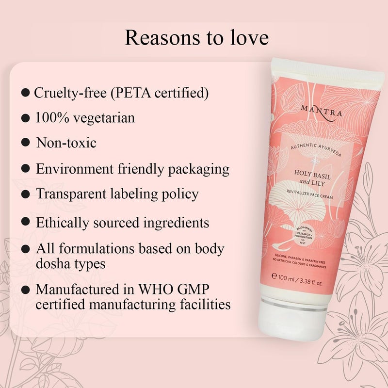 Mantra Authentic Ayurveda Holy Basil And Lily Revitalizer Face Cream  100 ml  Antiblemish Antidark spots  Antiageing - Image 3