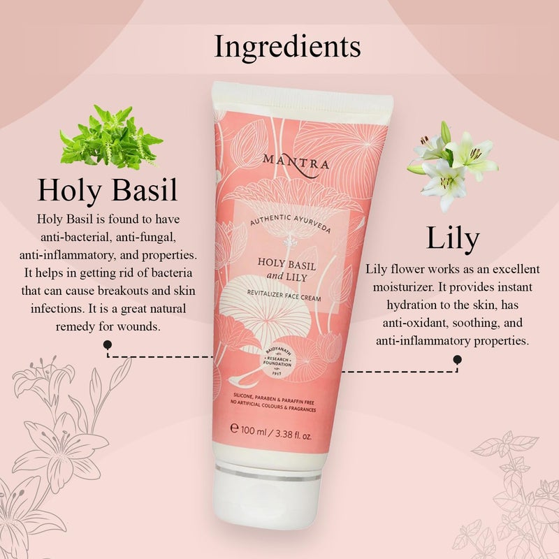 Mantra Authentic Ayurveda Holy Basil And Lily Revitalizer Face Cream  100 ml  Antiblemish Antidark spots  Antiageing - Image 4