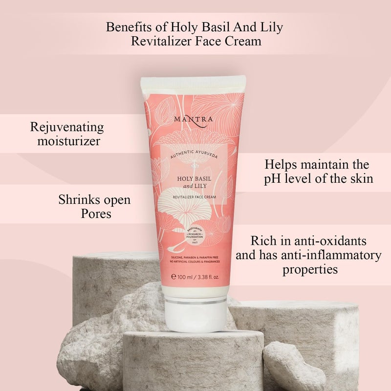 Mantra Authentic Ayurveda Holy Basil And Lily Revitalizer Face Cream  100 ml  Antiblemish Antidark spots  Antiageing - Image 2