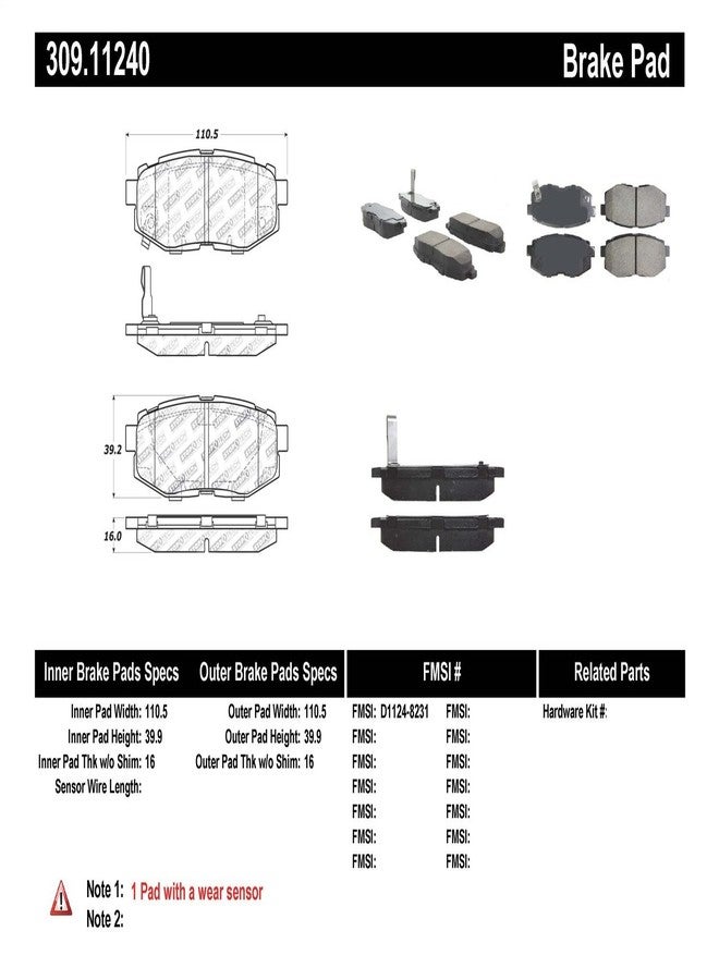 StopTech 309.11240 Sport Brake Pads with Shims and Hardware - Image 2