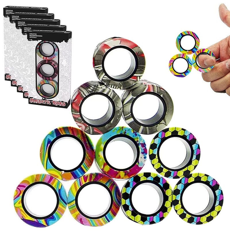 RURING 12Pcs Magnetic Rings Fidget Toys Spinner Set Easter Basket Stuffers for Kids Party FavorsFinger Magnet Rings Endless Hours of Fun ADHD Stress Relief Fidget Spinners for Birthday Adults - Image 3