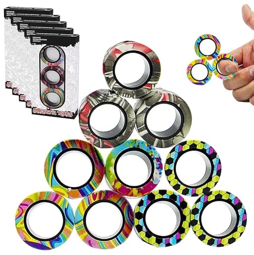 RURING 12Pcs Magnetic Rings Fidget Toys Spinner Set Easter Basket Stuffers for Kids Party FavorsFinger Magnet Rings Endless Hours of Fun ADHD Stress Relief Fidget Spinners for Birthday Adults - Image 1