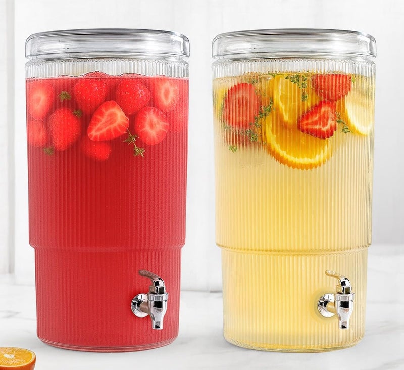 MosJos 2-PACK Capri Drink Dispenser - Glass Beverage Dispenser, 100% Leakproof Spigot Perfect For Parties And Daily Use Lead-Free Glass, Beautiful Design, 1.8 Gallon - Image 1