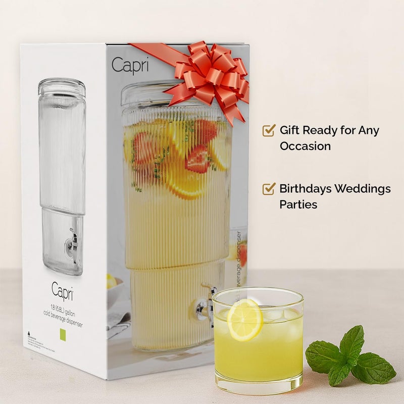 MosJos 2-PACK Capri Drink Dispenser - Glass Beverage Dispenser, 100% Leakproof Spigot Perfect For Parties And Daily Use Lead-Free Glass, Beautiful Design, 1.8 Gallon - Image 4