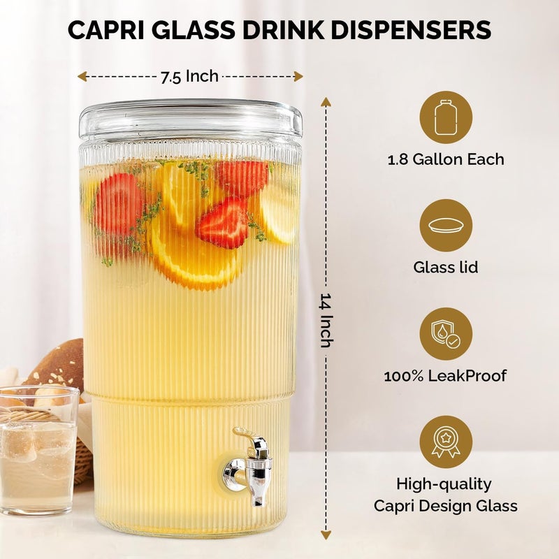 MosJos 2-PACK Capri Drink Dispenser - Glass Beverage Dispenser, 100% Leakproof Spigot Perfect For Parties And Daily Use Lead-Free Glass, Beautiful Design, 1.8 Gallon - Image 2