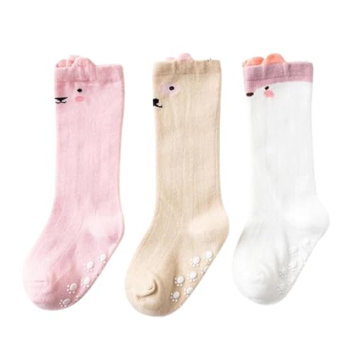 GUCHIGU Unisex Baby Knee High Socks Toddlers Breathable Cute Print Sock Anti-mosquito Knit 3 Pair Cotton Ankle Length Long Socks for Little Kids Boys Girls (Multicolor, 6-24 Months, Pack of 3) - Image 1