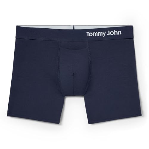 Tommy John Men’s Trunk 4" Underwear, Cool Cotton Underwear with Supportive Contour Pouch, Dry Pima Cotton Blend Soft Breathable Waistband Mens Cotton Boxer Briefs (Navy, Medium) - Image 1