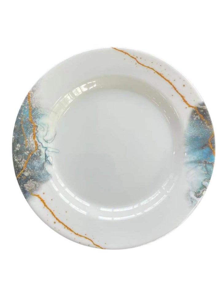 ALLKING Melamine Deep Plate 10" - Soup Plates Pasta Plates | plate with playful Classic decoration, dishwasher safe | Ideal for Soup, Deserts, Ice Cream & More | Set of 6 | Blue  - Image 1