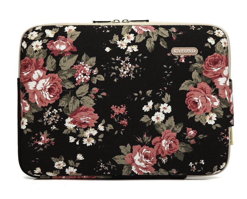 kayond Water-Resistant Canvas 14.1 Inch Laptop Sleeve-Black C Rose - Image 2