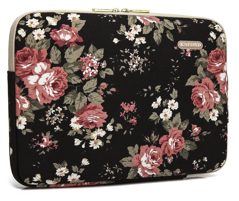 kayond Water-Resistant Canvas 14.1 Inch Laptop Sleeve-Black C Rose - Image 3
