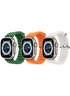 Silicone Ocean Band Green, Orange and Snow White for Apple Watch Ultra 8 49mm Set of 3