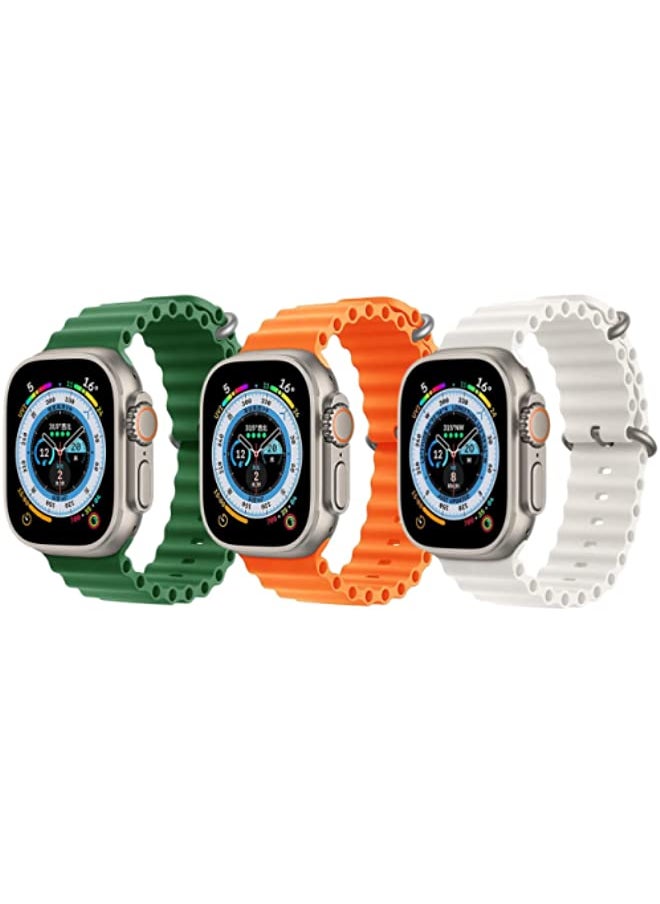 IAF - Silicone Ocean Band Green, Orange and Snow White for Apple Watch Ultra 8 49mm Set of 3 - Image 1