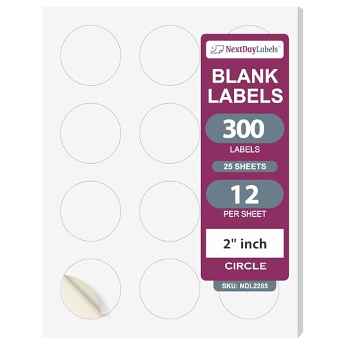 NextDayLabels - 2 Inch Round Circle Stickers - Matte White Blank Laser/Inkjet Printer Labels (300 Labels, 25 Sheets, 12 Per Sheet) - Image 1