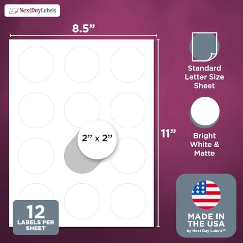 NextDayLabels - 2 Inch Round Circle Stickers - Matte White Blank Laser/Inkjet Printer Labels (300 Labels, 25 Sheets, 12 Per Sheet) - Image 2