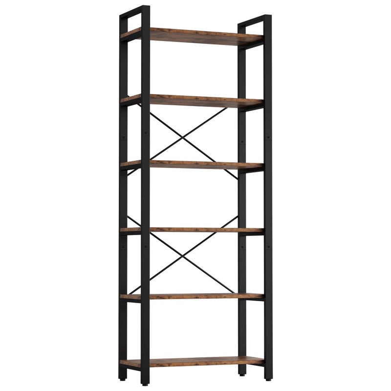 IRONCK Bookshelf 6Tier Ladder Shelf 110lbs Display Shelf Vintage Industrial Style Bookcase for Home Office Living Room