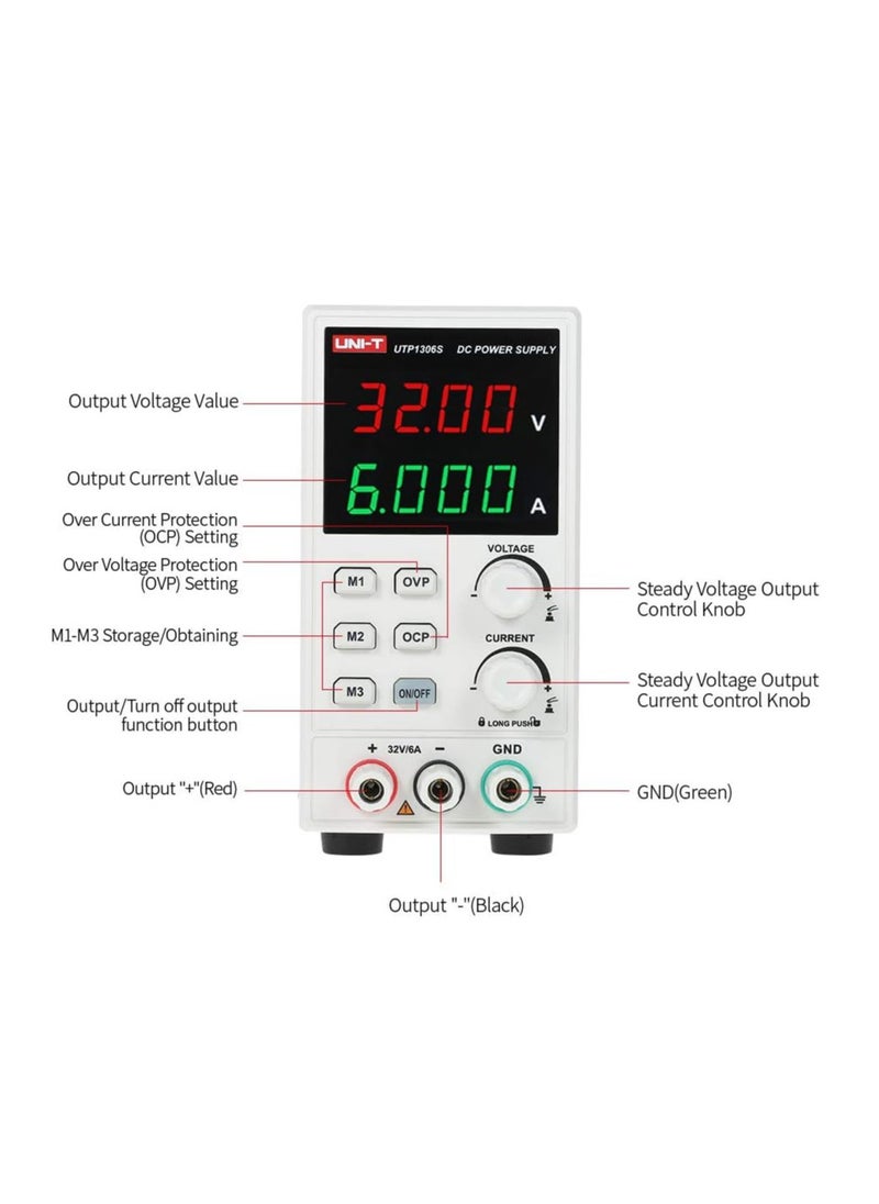 UNI-T - UNI-T UTP1306 DC Power Supply, Variable Adjustable Bench Type, 0-30V 0-6A Output with Precise Voltage and Current Control - Image 1