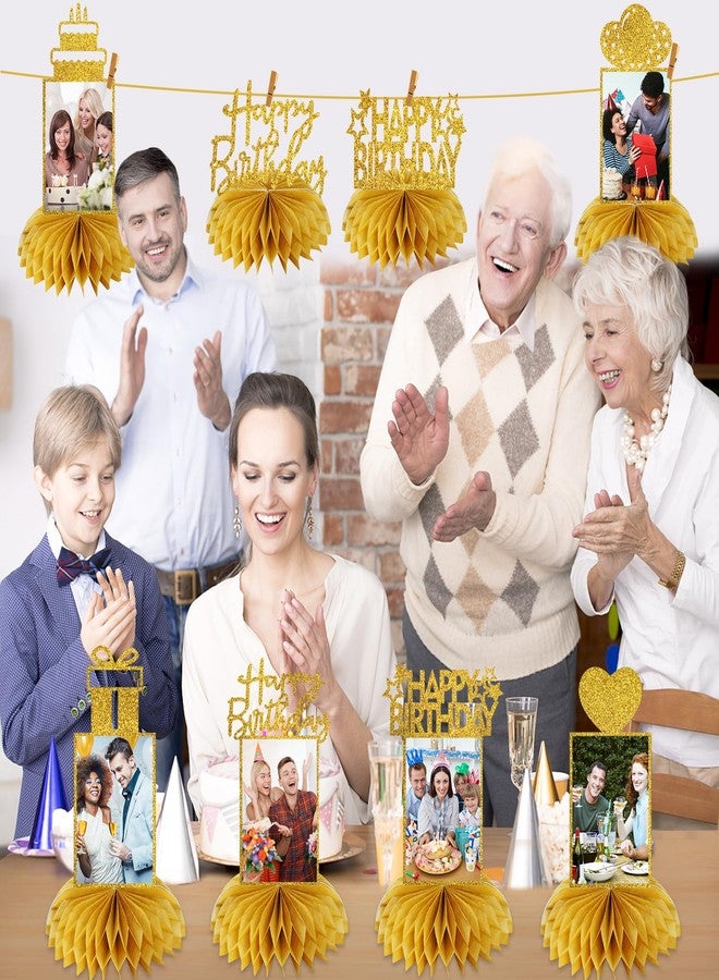 مجموعة زينة عيد ميلاد Eucutur مكونة من 8 قطع على شكل خلية نحل - قطع مركزية ذهبية لامعة للنساء والرجال، زينة طاولة صور عيد ميلاد سعيد، من 16 إلى 60 عامًا - Image 4