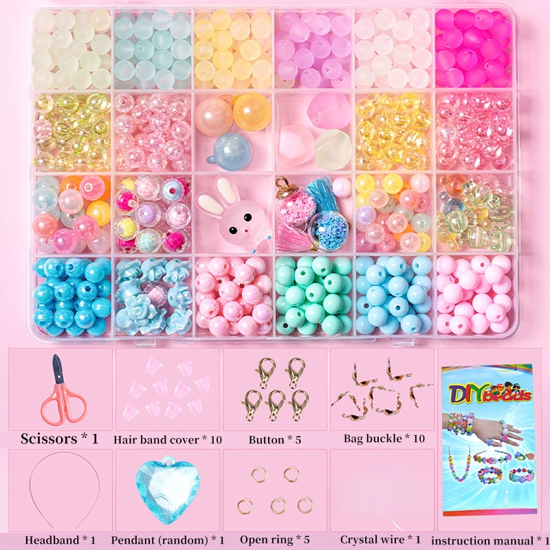 Beads Bracelet Necklace Hairband and Rings Making Kit for Girls - Jewelry Making Accessories Craft Kits for Kids Girls, DIY Creativity Cute Beading Kits with Different Shape Beads - Image 1