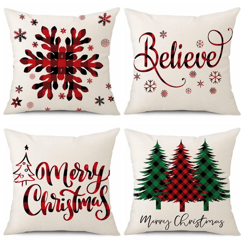 Coeufuedy Christmas Pillow Covers 18x18 Set of 4 Farmhouse Pillow Covers Holiday Rustic Linen Pillow Case Christmas Decor Pillowcase for Sofa Couch Bed and Car - Image 2