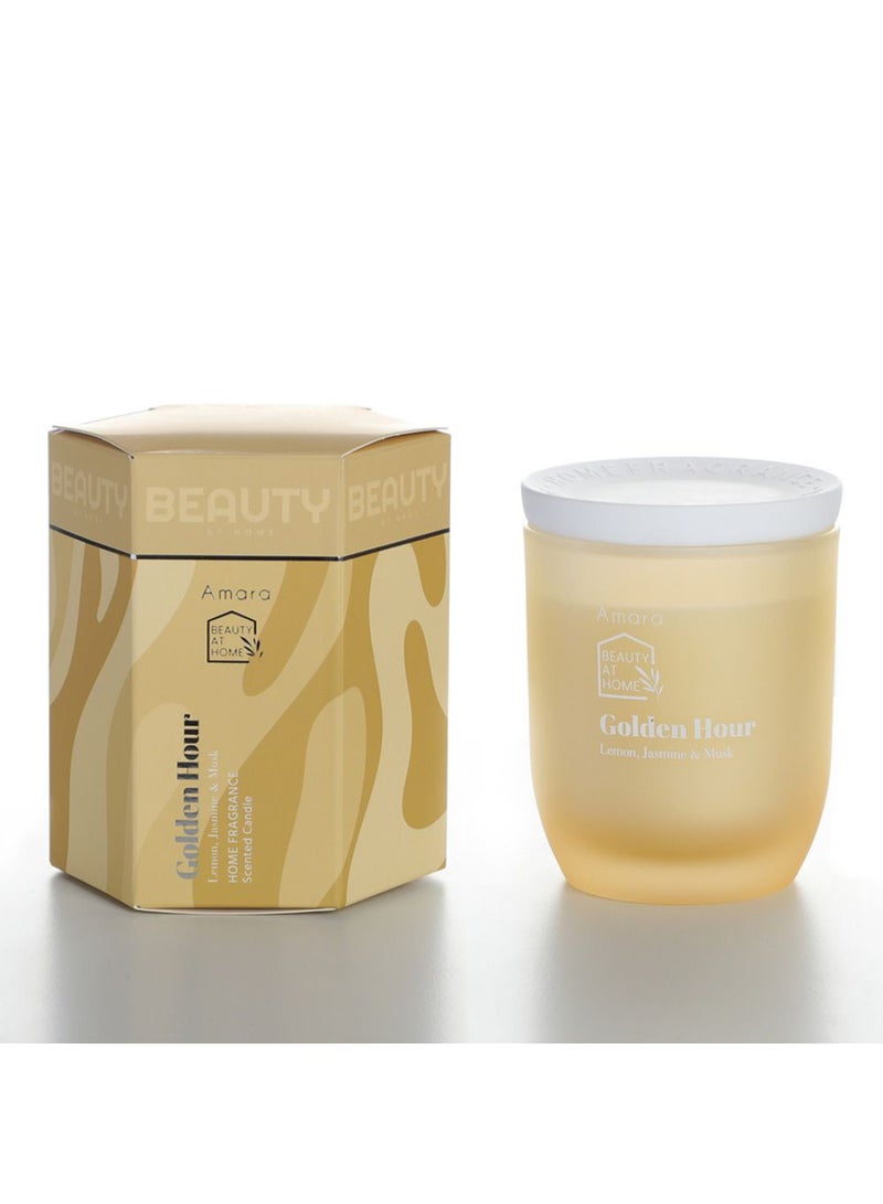 DANUBE HOME شمعة أمارا هومبل جولدن هاور – شمعة معطرة تدوم طويلاً برائحة فواكه وزهور دافئة، تصميم جرة زجاجية أنيقة، مثالية لأجواء المنزل والاسترخاء D7.5 X H8.5 سم - Image 1