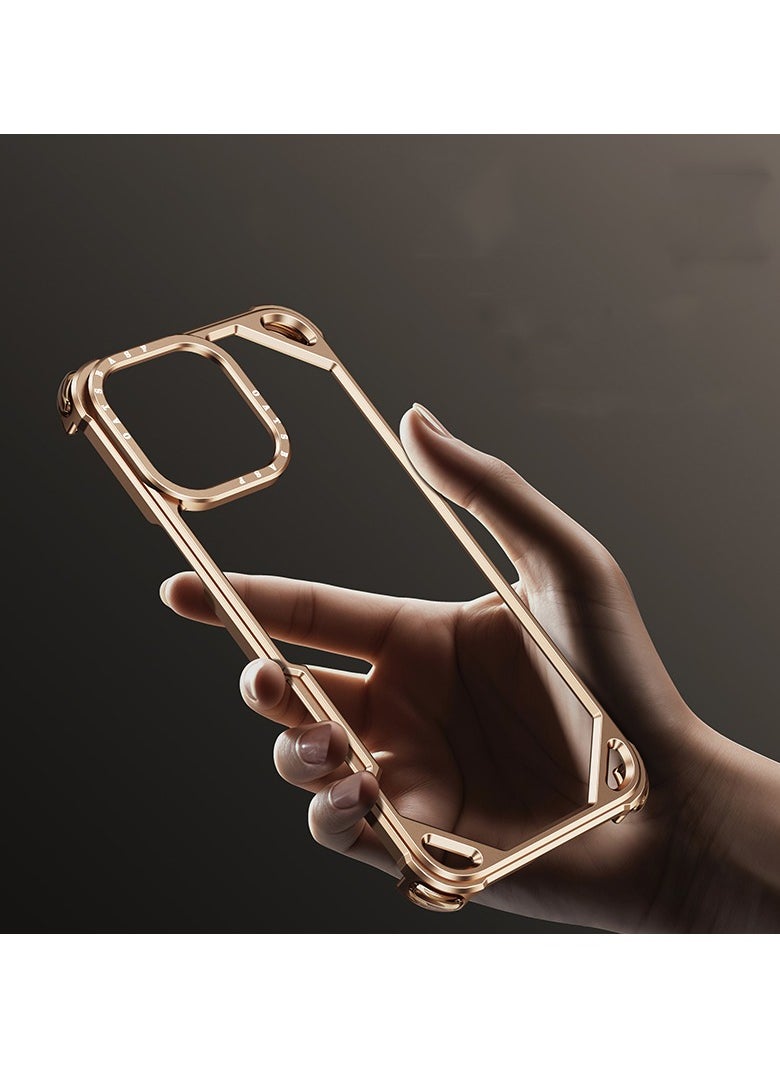 ICARLUS For iPhone 16 Pro Case Aluminum Bumper Gold Cover Silicone Dual Layer Lightweight Aluminum Side Bumper 4 Corner Airbag  - Image 3