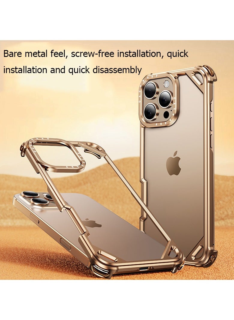 ICARLUS For iPhone 16 Pro Case Aluminum Bumper Gold Cover Silicone Dual Layer Lightweight Aluminum Side Bumper 4 Corner Airbag  - Image 2