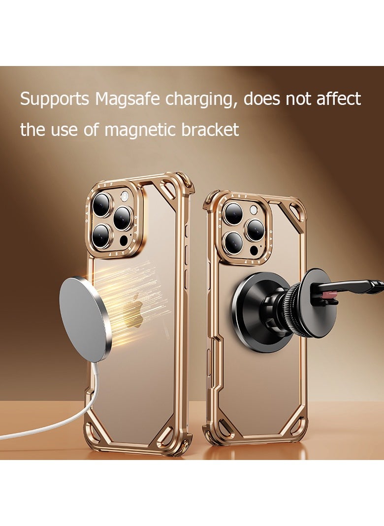 ICARLUS For iPhone 16 Pro Case Aluminum Bumper Gold Cover Silicone Dual Layer Lightweight Aluminum Side Bumper 4 Corner Airbag  - Image 4