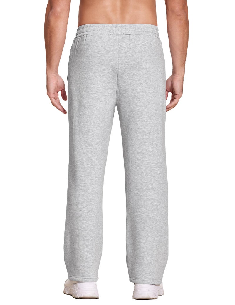 Deyeek Mens Grey Sweat Pants Thick Open Bottom Sweatpants for Men Baggy Straight Leg Joggers Winter Fleece Pants with Pockets - Image 2