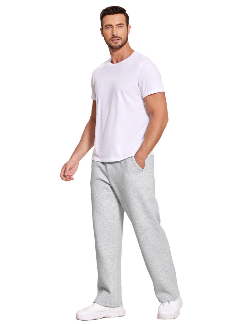 Deyeek Mens Grey Sweat Pants Thick Open Bottom Sweatpants for Men Baggy Straight Leg Joggers Winter Fleece Pants with Pockets - Image 5