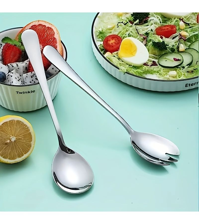 4 Pieces Silvery Salad Serving Set Food Grade Stainless Steel Spoon And Fork Mirror Polished Dishwasher Safe For Home Kitchen Restaurant Party Christmas New Year - Image 4