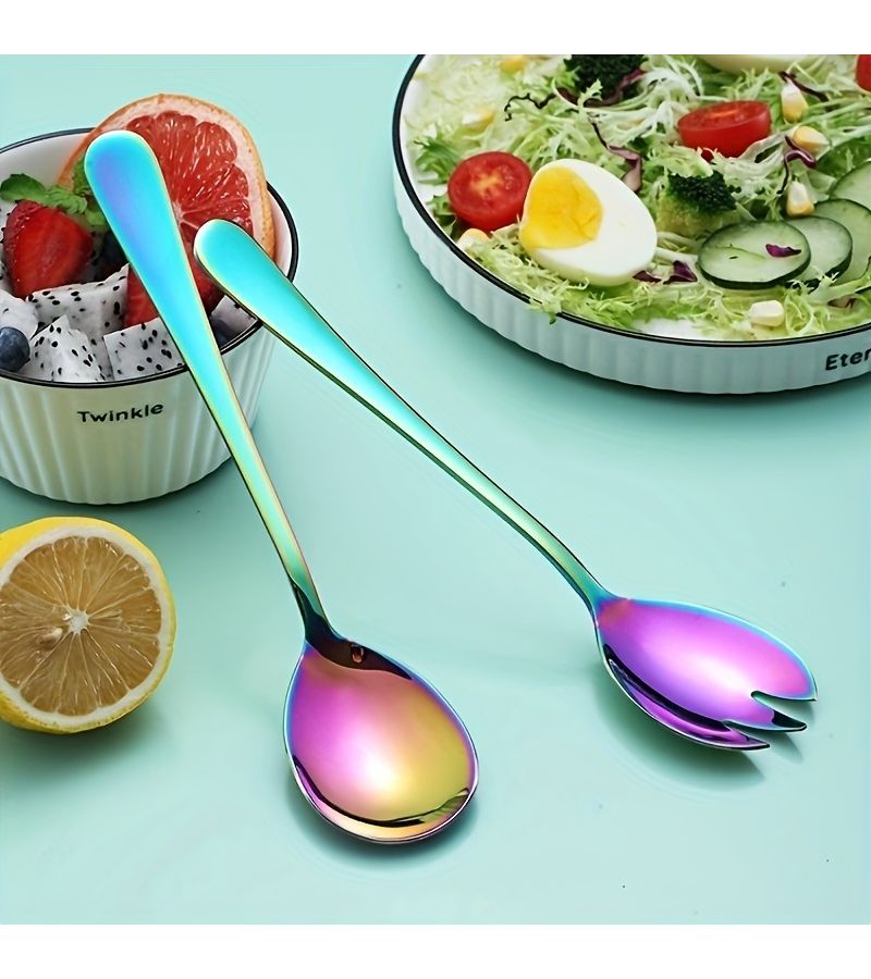 4 Pieces Silvery Salad Serving Set Food Grade Stainless Steel Spoon And Fork Mirror Polished Dishwasher Safe For Home Kitchen Restaurant Party Christmas New Year - Image 5