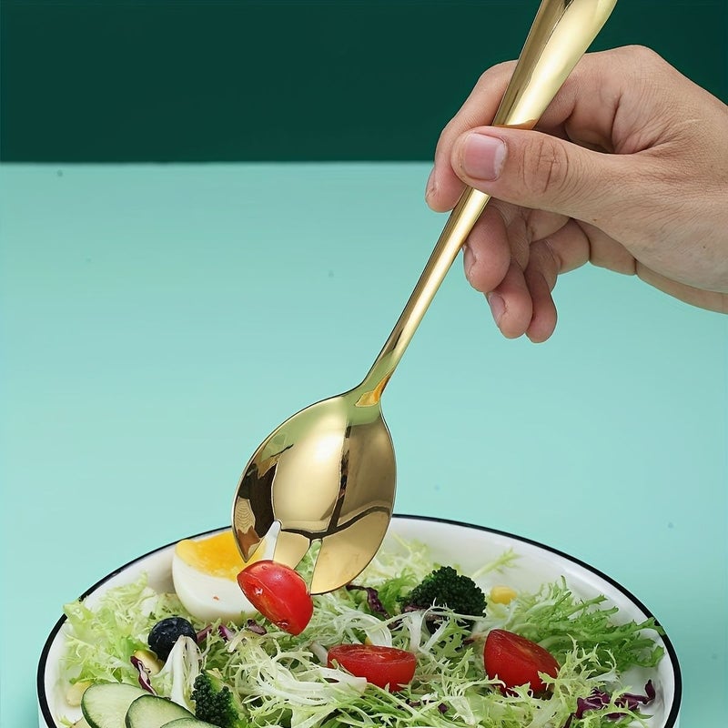 4 Pieces Silvery Salad Serving Set Food Grade Stainless Steel Spoon And Fork Mirror Polished Dishwasher Safe For Home Kitchen Restaurant Party Christmas New Year - Image 2