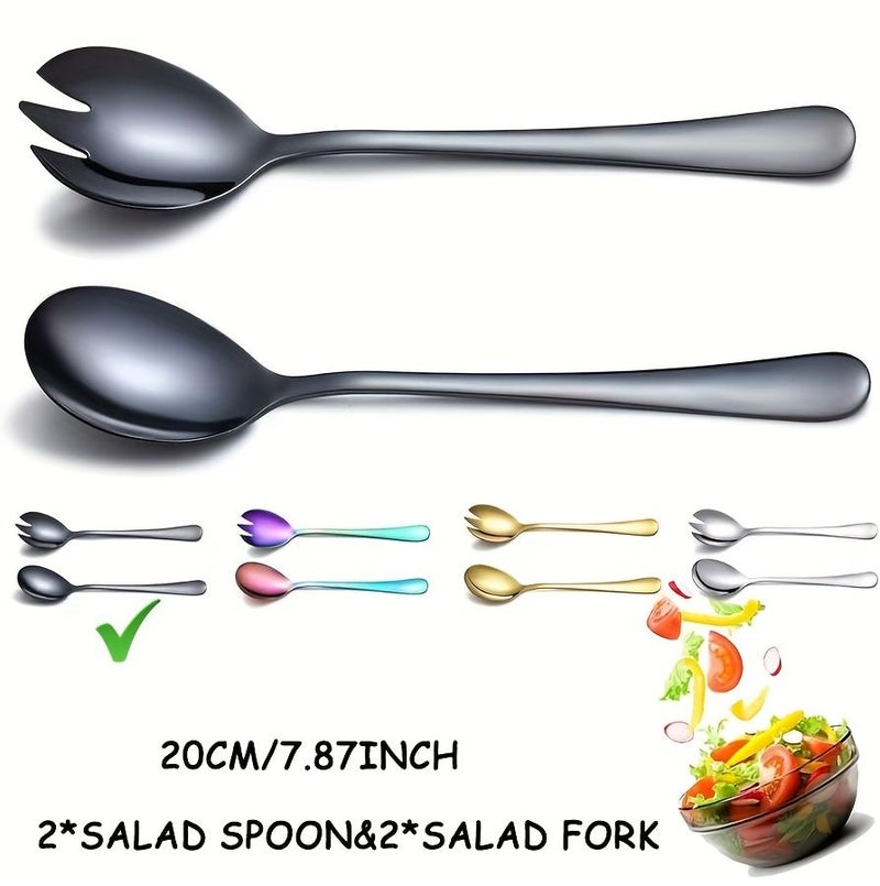 4 Pieces Silvery Salad Serving Set Food Grade Stainless Steel Spoon And Fork Mirror Polished Dishwasher Safe For Home Kitchen Restaurant Party Christmas New Year - Image 1