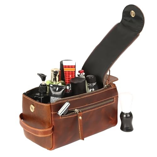 KomalC Premium Buffalo Leather Unisex Toiletry Bag Travel Dopp Kit (Distressed Orange Tan) - Image 5