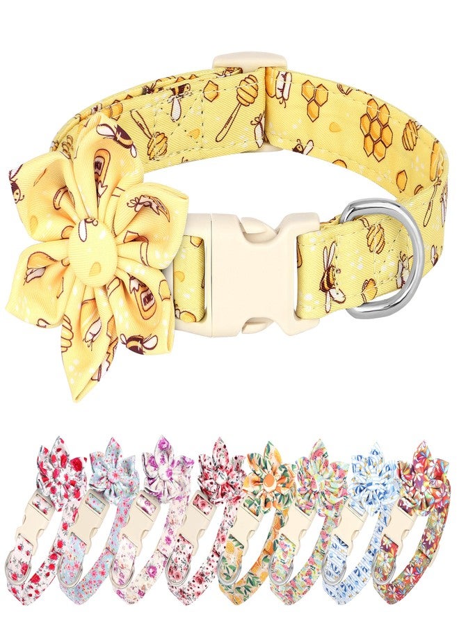 Beirui Cute Summer Dog Collar with Flower, Lightweight Soft Girl Dog Collar for Female Male Dogs, Adjustable Floral Pet Collar for Small Medium Large Dogs(Yellow Bee,L:14-23") - Image 1