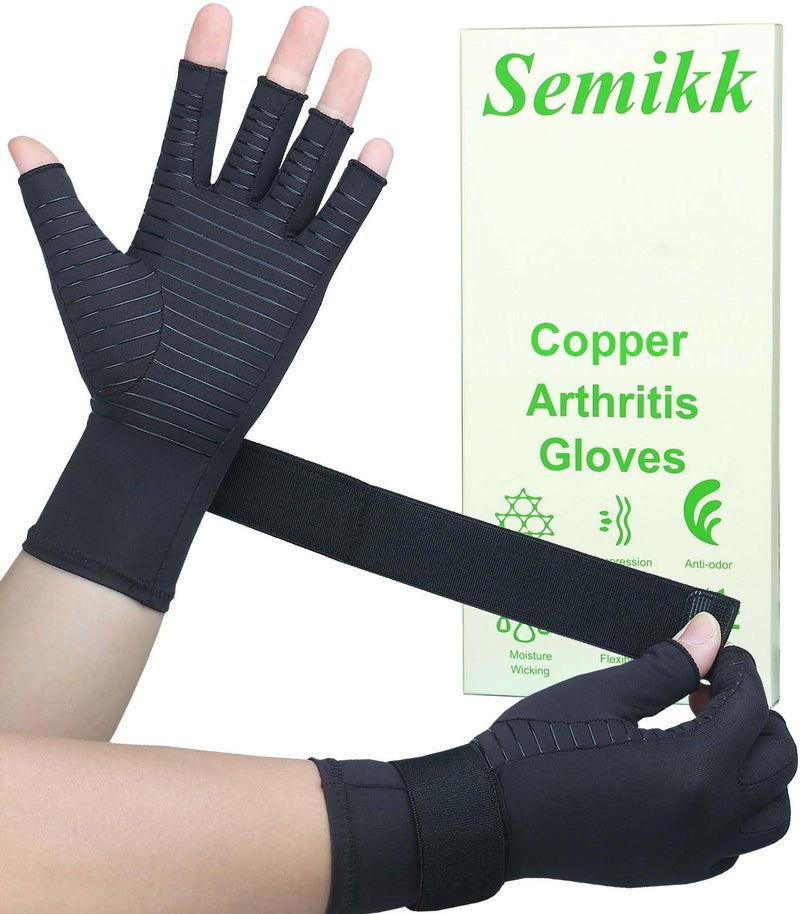 Semikk Copper Arthritis Gloves with Adjustable Wrist Strap for Women Men Fingerless Compression Gloves for Arthritis Carpal Tunnel Pain Relief Swelling Rheumatoid Typing SmallMedium