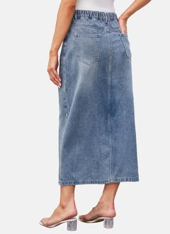 يونيكي Blue Mid Rise Plain Midi Skirt  - Image 5